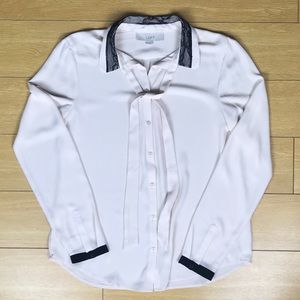 Loft black lace collar tie front cream blouse